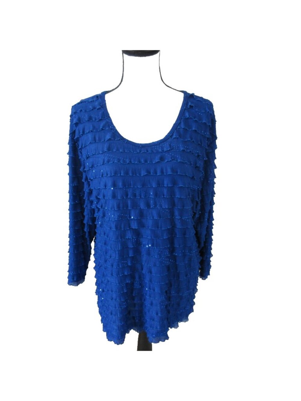 Vintage Cactus Womens XL Royal Blue Multi-Tiered Ruffle Sequin Top Made in USA - Picture 1 of 7